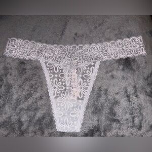 Victoria's Secret Floral Lace Thong in Light Gray